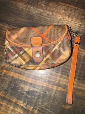 Dooney & Bourke Brown Plaid Leather-Trim Wristlet